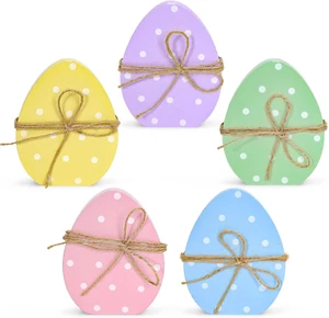 5Pcs Easter Egg Wooden Table Decor Polka Dots Egg Table Centerpieces Cute Spring - Picture 1 of 12