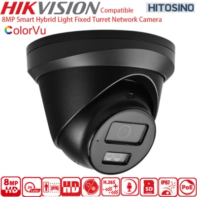 HITOSINO Hikvision Compatible ColorVu 8MP IP Camera 4K Smart Dual Light Mic Black