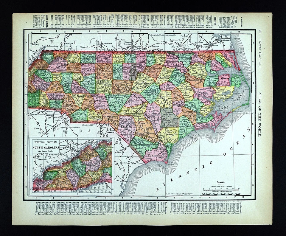 Mapa Rand McNally 1895 Carolina del Norte Raleigh Durham Ashville NC Cabo Hatteras Foto 1 de 4