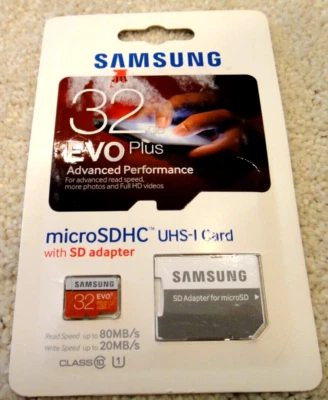 Samsung - EVO Plus 32GB microSDHC Class 10 UHS-1 Memory Card with Adapter 80mb/s - Image 1 of 2