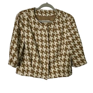 Michael Kors Jacket Womens PM Tan White Houndstooh Cocktail Chic Blazer Career - Picture 1 of 14