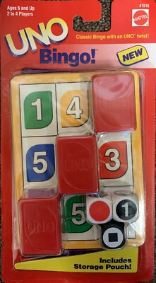 Rare Mattel Bingo Uno 1998 Classic Vintage Game Ages 6 & Up Card Dice with Pouch - Image 1 of 2