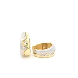 Damenohrringe, Creolen bicolor mit Brillanten Gelbgold/Weißgold 585 14 KT - Bild 1 von 3