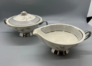 Syracuse China "HARMONY" USA. Sugar bowl with lid, creamer. Silver rim, berries - Picture 1 of 14