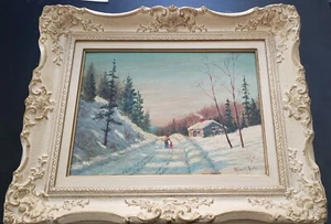 PINTURA AL ÓLEO ORIGINAL DE MEDIADOS DEL SIGLO XX DESCONOCIDA FIRMADA PAISAJE DE INVIERNO CANADIENSE - Imagen 1 de 5