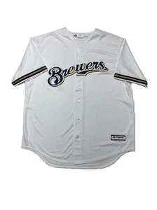 NEW Milwaukee Brewers Majestic Cool Base Mens SZ XL Jersey White Blue Gold Retro - Picture 1 of 9