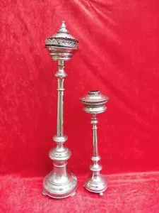 2 candelabros antiguos, candelabros de iglesia, plateados, 90 cm y 56 cm - Imagen 1 de 10