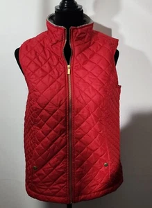 Laura Scott Women's Red Quilted Lined Vest Gold Buttons Full Zip Size Medium - Picture 1 of 7