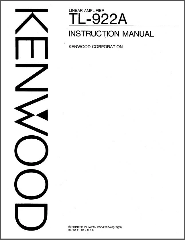 Kenwood TL-922A Instruction Manual - 23 Page, Black and White, Coil Bound - Image 1 of 1