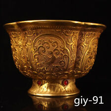 5.6" old China antique Collection Gilding Pure manual carving bowl