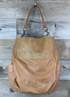 Bolso de hombro Liebeskind Berlin de cuero tostado de vaca con detalle de piel Foto 1 de 4