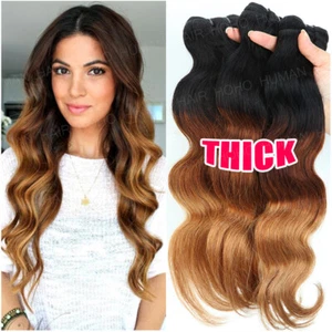 Ombre 8A Brazilian Real Human Hair Extensions Weft Weave 3 Bundles Wavy/Straight - Picture 1 of 23