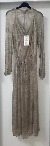 ZARA GREY TAN FLORAL PRINT ZW COLLECTION LONG VOLUMINOUS DRESS SIZE M BNWT - Picture 1 of 11