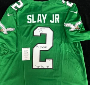 Camiseta deportiva Kelly autografiada firmada por Darius Big Play Slay Philadelphia Eagles JSA - Imagen 1 de 1