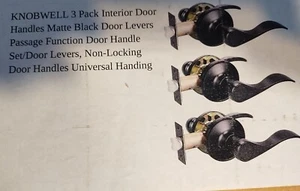 Knobwell 3 Pack Interior Door Handles Matte Black Door Levers Passage Function - Picture 1 of 1
