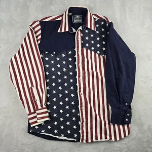 VINTAGE Western Essential Men Button Up Shirt Medium USA Flag Made In USA - Picture 1 of 9