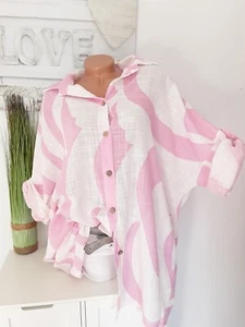 ITALY Damen Bluse 48 50 52 54 NEU Oversize Tunika Leinenoptik Plussize Rosa - Bild 1 von 5