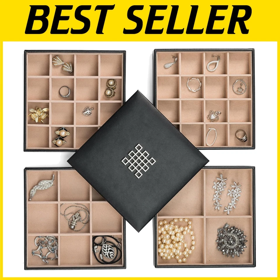 Glenor Co Earring Organizer Tray - 4 Stackable Trays With Lid -45 Slot Classic