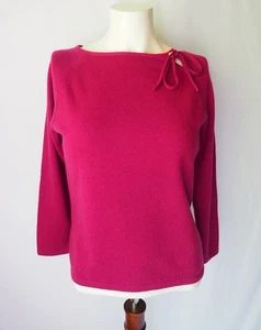 Ann Taylor 100% Cashmere Sweater Bateau Tie Neck 3/4 Sleeve Berry Magenta S - Picture 1 of 6