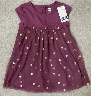 Tea Collection 18-24M Girl Tulle Skirt Dress with Gold Polka Dots - Image 1 of 4