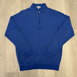 Peter Millar Men’s M 1/4 Zip Sweater Blue Cotton Silk Golf Pullover Soft Light - Picture 1 of 6