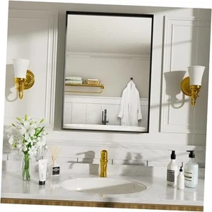 Black Vanity Wall Mirror, 22x 30 Inch Rectangular Bathroom Mirrors for Over - Picture 1 of 7