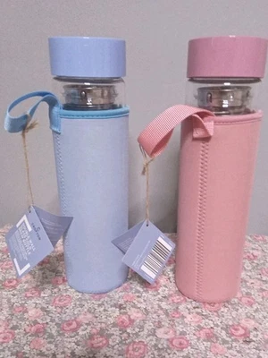 Botella fría de vidrio de doble pared Crofton. Juego De 2 Rosa Y Azul Nuevo  Foto 1 de 4