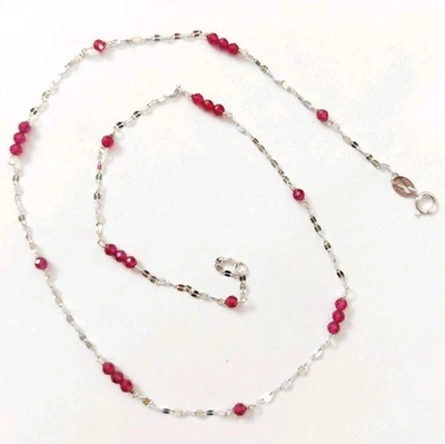 Collana in argento 925 rodiata con pietre zirconia cubica rosso rubino sfaccetto - Immagine 1 di 4