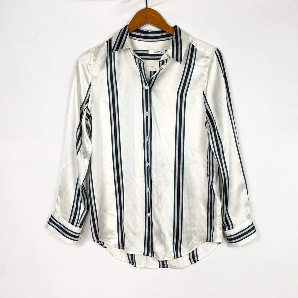 Blusa Equipment Mujer Seda Rayas Cuello Abotonada Talla Xs Manga Larga Foto 1 de 4