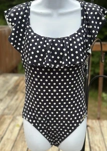 MICHAEL KORS Ruffle Top One Piece Swimsuit Blue Polka Dot 10 Removable Strap - Picture 1 of 17