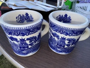 Vintage Blue Willow Pair Coffee Cups Mugs Japan 3.5 Inch - Picture 1 of 7