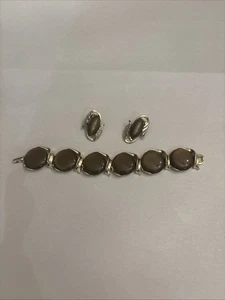 Vintage Lisner signiertes braunes Mondsteinarmband mit passenden ovalen Cabochon-Ohrringen!! - Bild 1 von 19