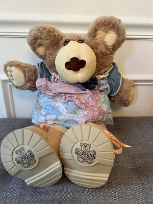 Vintage Hattie 1985 Furskins Bear Xavier Roberts Flour Sack Dress and Diaper - Image 1 of 4