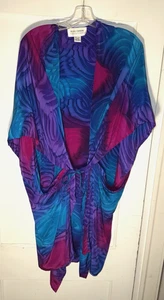 Aliki Yamani Vintage Tie-Front Silk Kimono Hand-Painted Art to Wear One Size - Picture 1 of 12