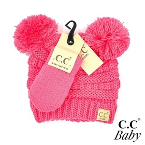 C.C Baby Candy Pink Double Pom With Mittens - Picture 1 of 2