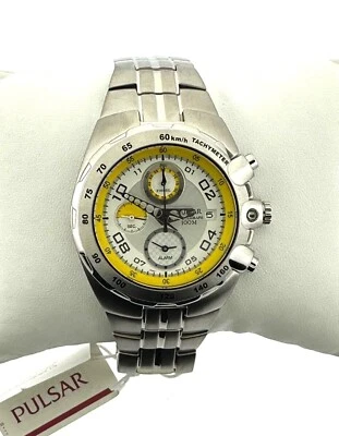 Pulsar Mens Chronograph Watch SS Yellow Silver Dial Alarm PF3499 - Image 1 of 3