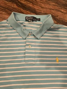Camisa Polo Ralph Lauren Malla Piqué Manga Corta Rayas Turquesa Hombres Talla 2XL DE COLECCIÓN - Imagen 1 de 11