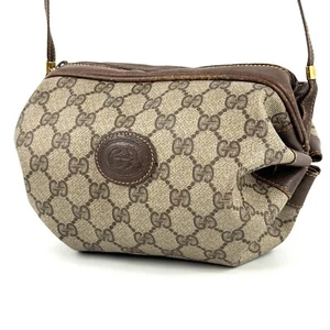 *Rare* VINTAGE GUCCI Drawstring Drum Shoulder Bag GG PVC Leather Beige Brown - Picture 1 of 24