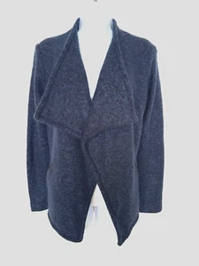 AG Adriano Goldschmied Women L Open Blue Tweed WaterfallCollar BlackTrim Blazer - Picture 1 of 10