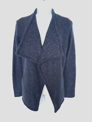 Blazer AG Adriano Goldschmied Mujer L Abierto Azul Tweed Cascada Cuello Negro Ribete Foto 1 de 4