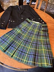 Geoffrey Tailor Highland Crafts Tartan 100% wool kilt & Jacket 32/34” Waist