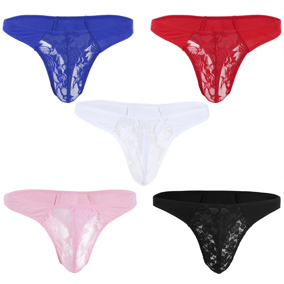 Herren Dessous Blumen Spitzen G-String Tanga Slip Unterwäsche mit Bulge Pouch - Bild 1 von 1