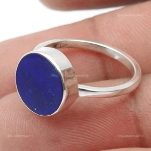 Redondo Lapis Lazuli Piedra 925 Sólido Plateado Bisel Tendencia Septiembre Birth - Imagen 1 de 10