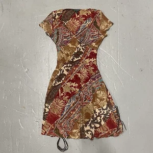 Ralph Lauren Wrap Cap Sleeve Paisley Print Flare Fall Dress Size Large - Picture 1 of 7