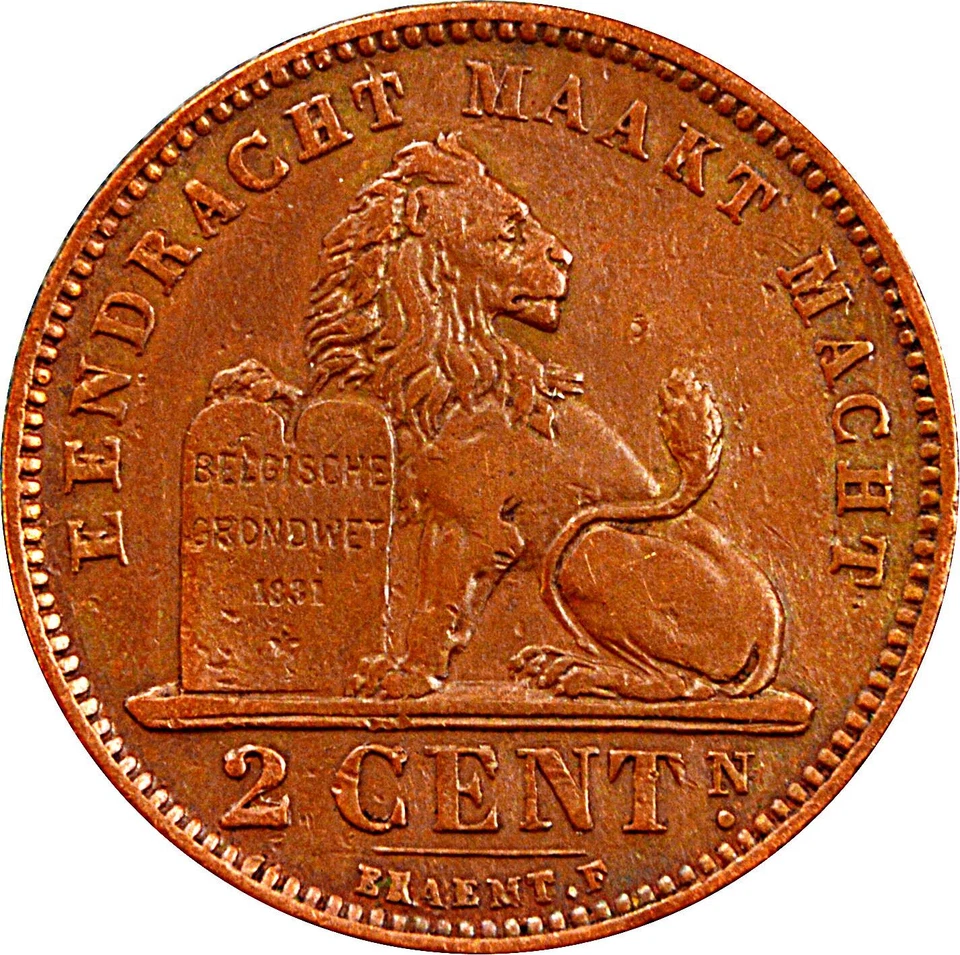 Belgian Coin 2 Centimes - Léopold II België | Lion | Star | 1902 - 1909 - Image 1 of 4
