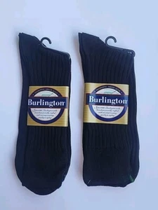 (2) Burlington 100% Cotton Crew Black Socks Shoe Size 8.5-9 Style BB130 Made USA - Picture 1 of 5