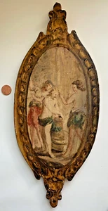 antico legno architettonico SALVAGGIO quadro vintage specchio ovale placca oro ornamento - Foto 1 di 10