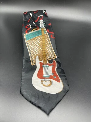 Guitarra Renacentista y Amplificador Corbata Músico Notas Motivo Hecho a Mano Poli 4" de Ancho Foto 1 de 4