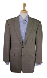 Hickey-Freeman Recent Brown/Beige/Navy Gingham Check Wool 2-Btn Sportcoat 40R - Picture 1 of 9