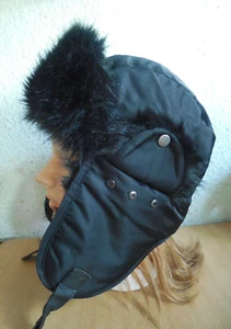 H&M Herren/Damen Pilotenmütze Chapka Fellmütze Fliegermütze schwarz - Bild 1 von 6